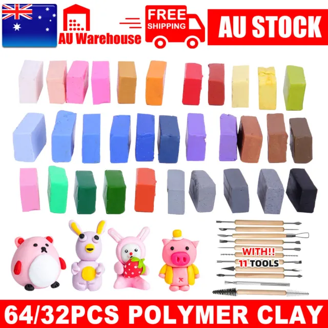 64x Polymer Clay Modelling Kids Gift DIY Clay Craft Toys Block Kit Oven Bake