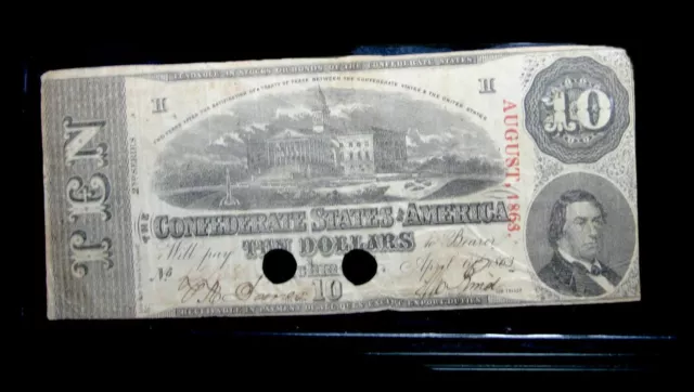 1863 $10 Ten Dollars Confederate Currency  Note 2nd Series Nice RARE ---- #28