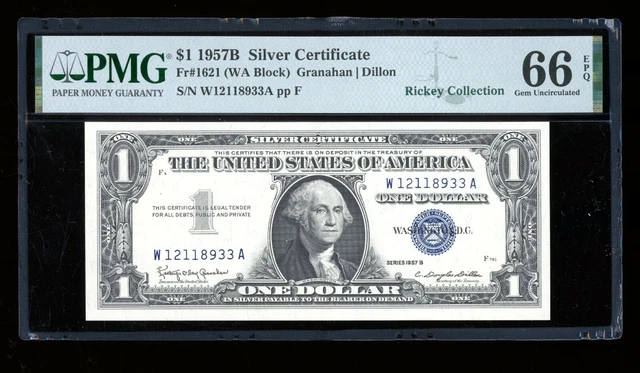 DBR $1 1957-B Silver Gem Fr. 1621 WA Block PMG 66 EPQ Serial W12118933A