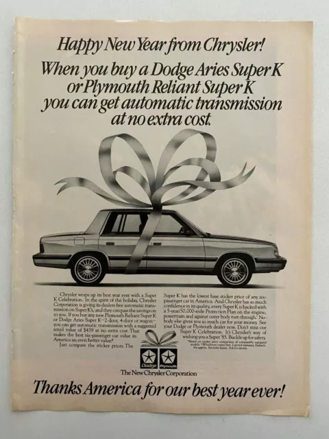 Dodge Aries Super K Vintage 1985 Print Ad