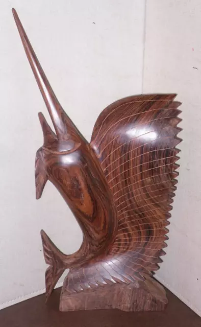 VTG Ironwood Swordfish Hand Carved Wooden Marlin Sailfish 18" Tall Fish Statue
