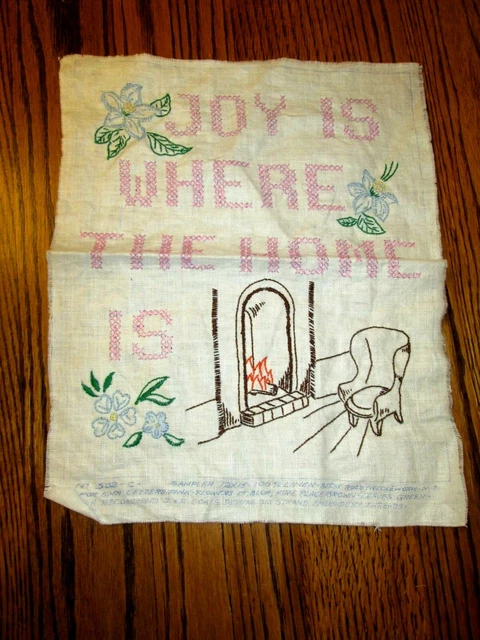 De colección NO 502C MUESTRADOR DE LINO PURO Marca Betsy Ross JOY IS WHERE THE HOME IS
