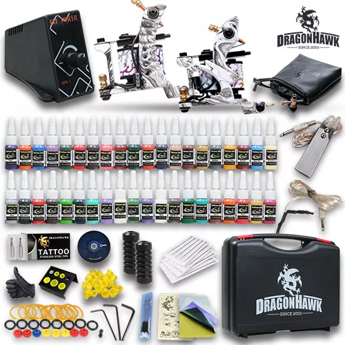 Professional Complete Tattoo Kit 2 Top Machine Gun 40 Color Inks 20 Needles