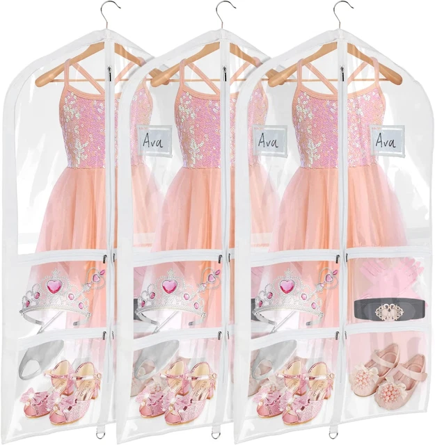 Univivi Clear PVC Dance Costume Bags 3 Pack Garment Bag 40 Inch for Dance with 4