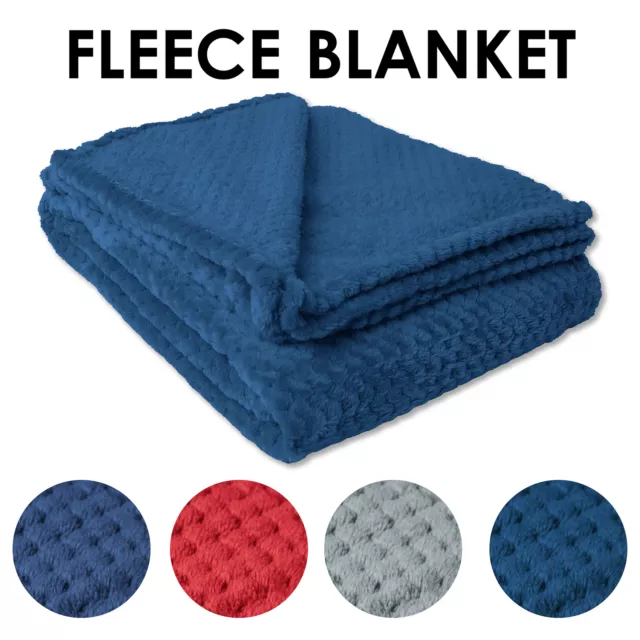 Blanket Flannel Fleece Bed Warm Cosy Waffle Throw Over Ultra Soft Bed Sofa