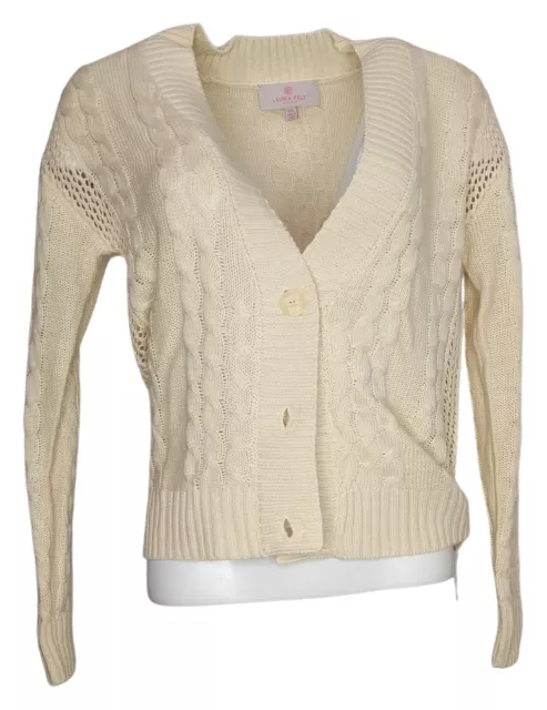 Laurie Felt Cable Knit Cardigan Button Closure Women's Top Sweater Sz 2XS Ivory