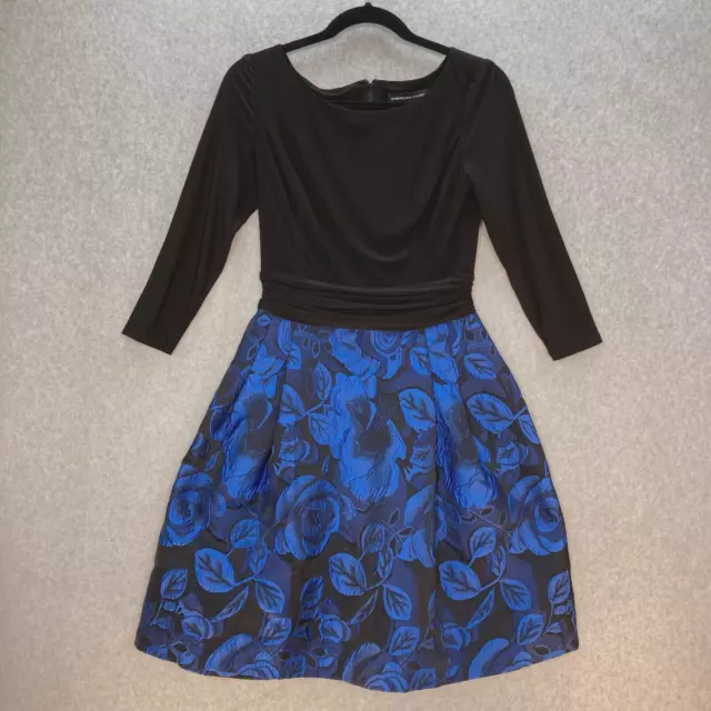 American Living Fit Flare Dress Women's 4 Blue Black Damask Cocktail Evening