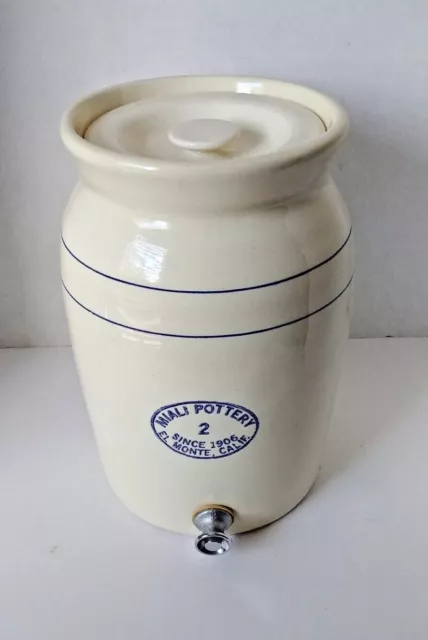 Miali Pottery California 2 Gallon Crock w/ Lid & Metal Spigot Beverage Dispenser