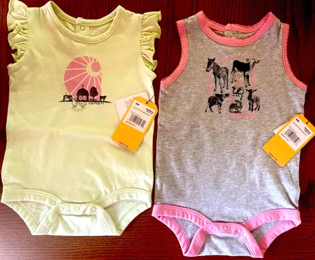 CARHARTT Set of 2 New INFANT Baby GIRL BODYSUIT 3 & 6 Months One-Piece Snaps