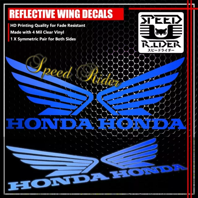 Blue Reflective Fender/Fairing/Gas/Fuel/Tank Honda Wing Logo Sticker Trim Decal