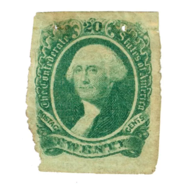 Confederate Postage Stamp, Green 20 Cent George Washington, CSA13 No Gum.