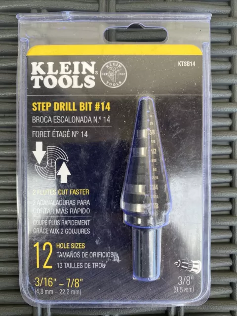 NEW Klein Tools KTSB14 3/16 to 7/8 Step Drill Bit #14 12 hole sizes Sealed