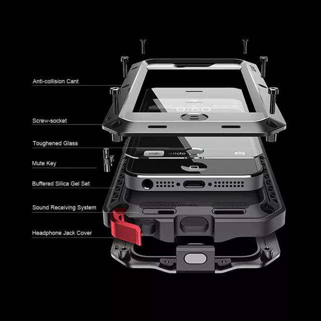 Für Apple iPhone 5/5SE Wasserdicht Stoßfest Aluminium Gorilla Metall Abdeckung Etui 3