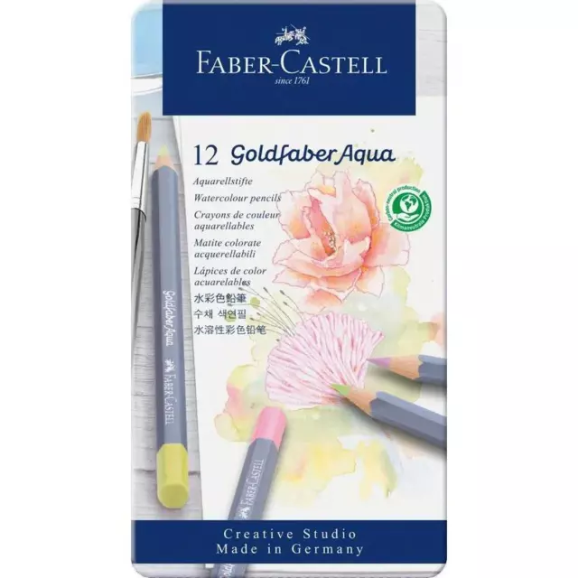 Faber-Castell Goldfaber Aqua Lápiz Acuarela Colores Pastel Estaño Set 12pc