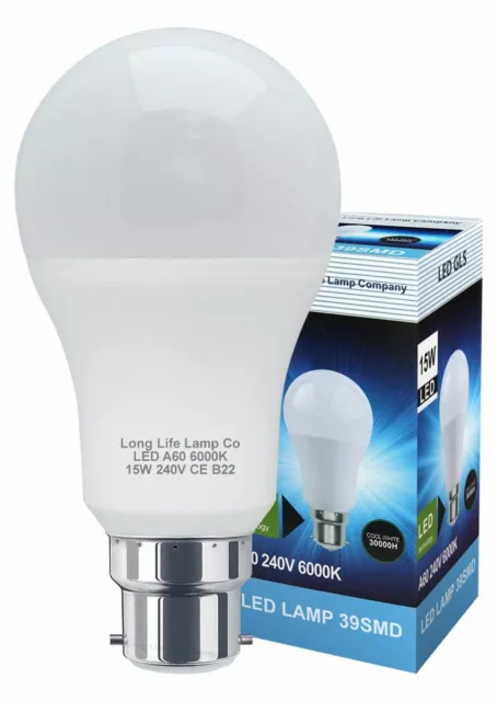 15W GLS LED Light Bulb Cool White B22 Bayonet Equivalent 135w Very Bright A60