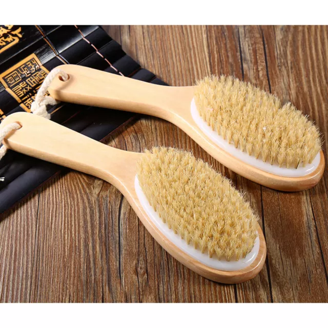 Body Natural Bristle Dry Skin Exfoliation Brush Massager Bath Shower ScrubberMG