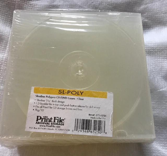 Slimline Polypro Cd/Dvd Cases Clear Set of 10 New by Print File