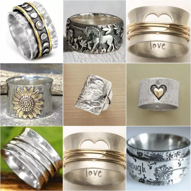 Vintage 925 Silver Rings Women Turkish Handmade Ring Wedding Jewelry Size 5-10