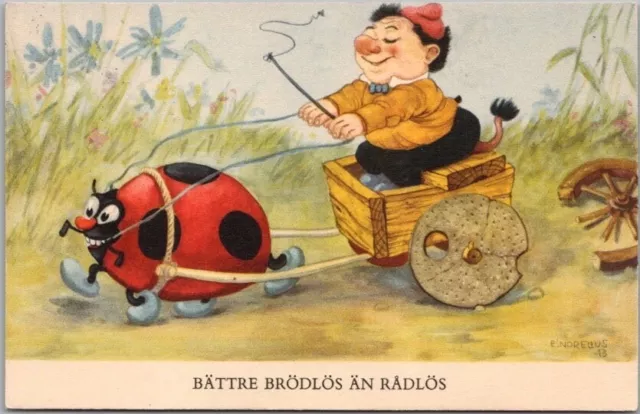 Vintage Swedish Comic Greetings Postcard Artist-Signed E. NORDELIUS 1946 Cancel