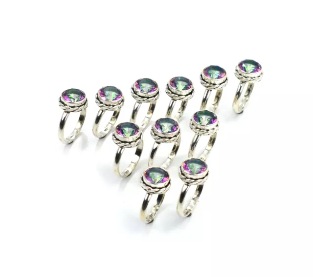 WHOLESALE 11PC 925 SOLID STERLING SILVER CUT MYSTIC TOPAZ RING LOT c903