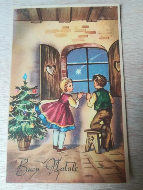 CARTOLINA POSTALE POSTCARD postkarte vintage anni 50 BUON NATALE Merry  Christmas EUR 3,00 - PicClick IT