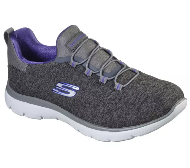 Women's Skechers Summits - Quick Getaway Lightweight CHARCOAL/PURPLE, Wide Size