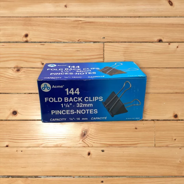 Box of 144 Medium (1 1/4" - 32mm) Black Binder Clips (12 Boxes - 12 per box)