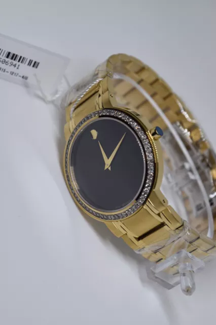 New Men's Movado Stiri  Gold Tone Custom Set Diamond Swiss Watch 0606195