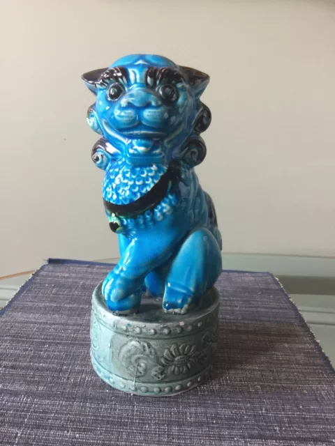 Asian Vintage Blue Glazed  Porcelain Foo Dog/Lion Statue Sculpture