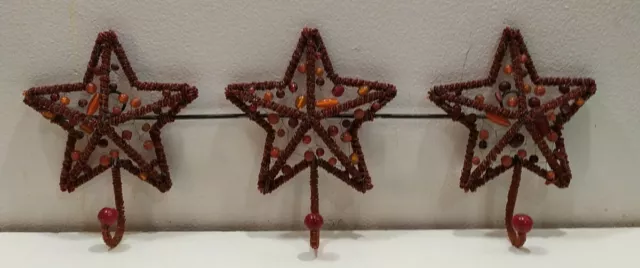 Vintage beaded orange stars  hanging wall 3 hooks