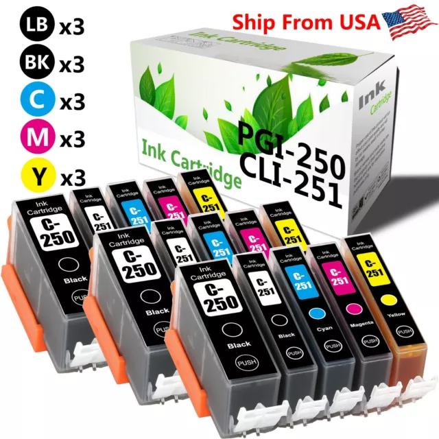 15 PK PGI250 CLI251 Ink Cartridge for Canon PIXMA MG5620 BK white MG5422