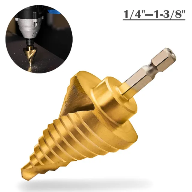 Heavy Duty 1/4"-1-3/8" Spiral Grooved Step Drill Bit HSS Punching Drilling Holes