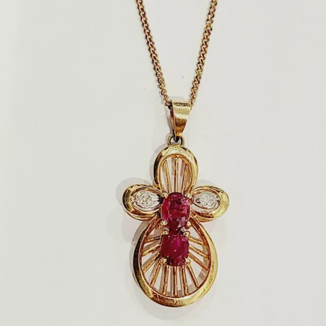 Vintage Solid 14K Yellow Gold GENUINE DIAMOND RUBY Pendant Necklace  $950