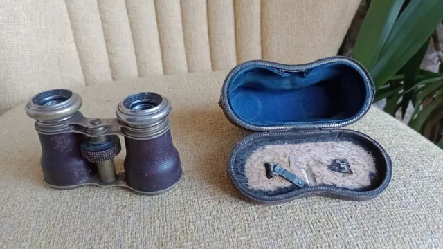 Binoculares antiguos Eclipse Paris con estuche de cuero original