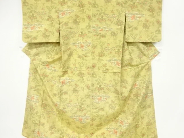 6515978: Japanese Kimono / Antique Kimono / Fushi Tsumugi / Woven Flower