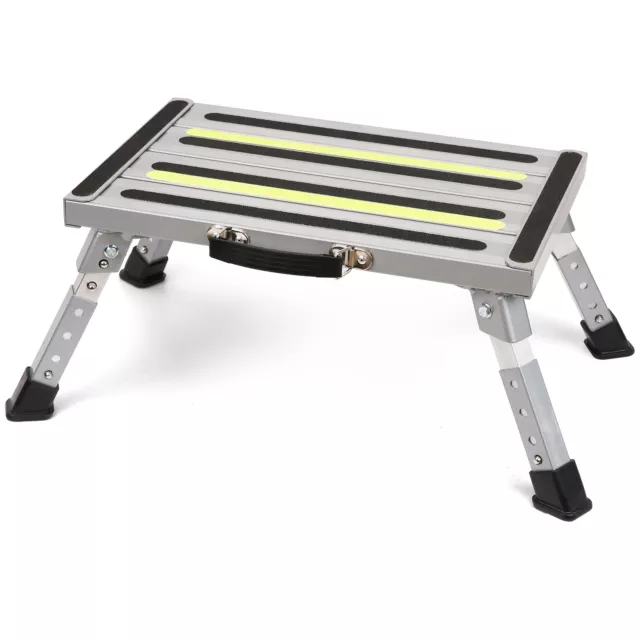 Illuminated Portable Stool Folding Steps Adjustable Aluminium Platform Caravan