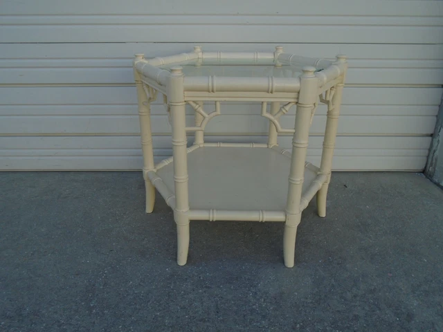 Fretwork Faux Bamboo Side Table Allegro Chinese Chippendale End Regency Hexagon Fretwork Faux Bamboo Side Table Allegro Chinese Chippendale End Regency Hexagon