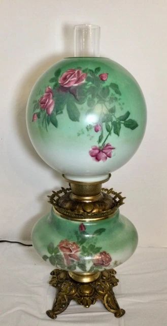 Antique GWTW Table LAMP Electrified Hand Painted at Factory 24 1/2” Tall Roses