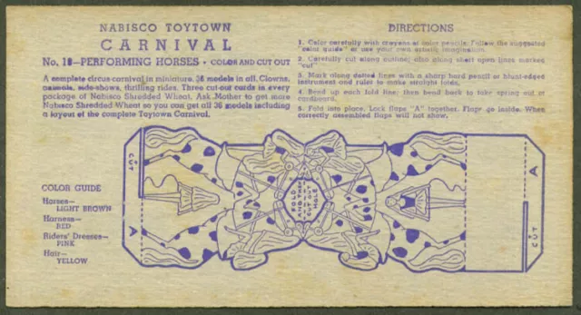 Nabisco Toytown Carnival card #18 Performing Horses