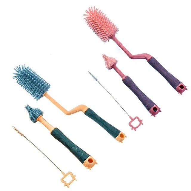 3Pcs Pacifier Nipple Cleaner Straw Brush Rotary Handle Milk Bottle Washing Brush