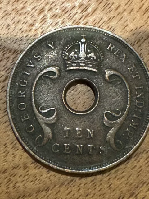 Rare Vintage East Africa Ten 10 Cents Bronze Coin King George V British UK 1924