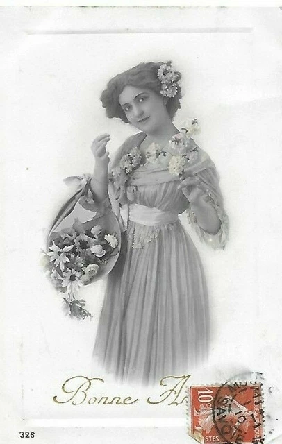Carte Postale Ancienne – Belle Femme Art Nouveau, Gaufrée, Relief, Fabrication Française