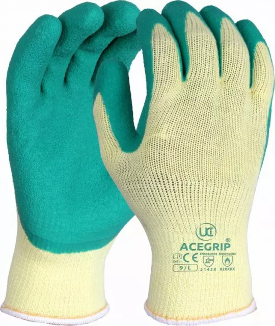 UCI Acegrip Verde Látex Palma Recubierta Multiuso Jardinería DIY Agarre Guantes