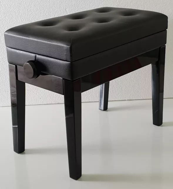 Piano Keyboard Deluxe Stool Bench in High Gloss Black Height Adjustable+ Storage