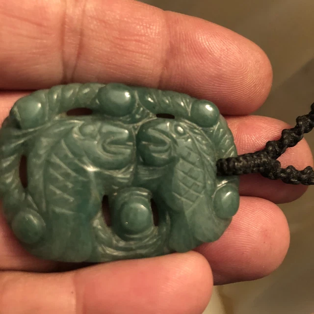 Vintage Chinese Green Jade Pair of Fish on 16” Silk Rope 2