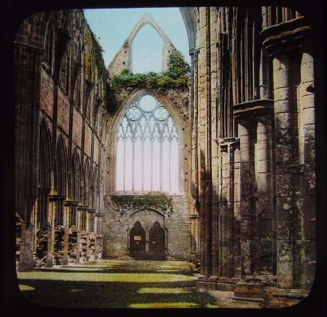 COLOUR Glass Magic Lantern Slide TINTERN ABBEY INTERIOR NO1 C1900 PHOTO WALES