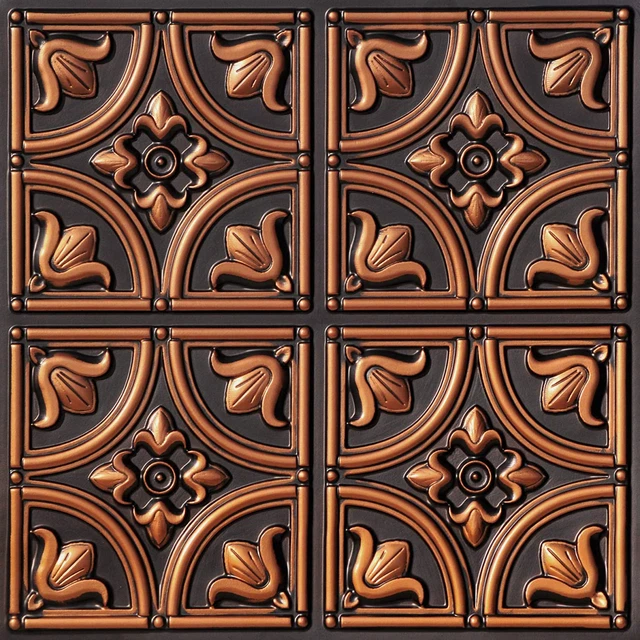 Tiny Tulips-Faux Tin Ceiling Tile - Antique Copper 25-Pack