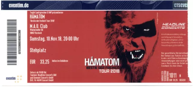 Hämatom - Altes Konzert-Ticket Rostock Tour 2018 vom 10.11.2018 - S. Bild #9841