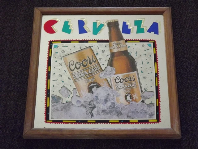 Vintage 1990 Coors Extra Gold Beer Cerveza Bar Wall Mirror
