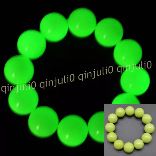 Night Luminous Huge 20mm Green Fluorite Gemstone Round Beads Elastic Bracelet